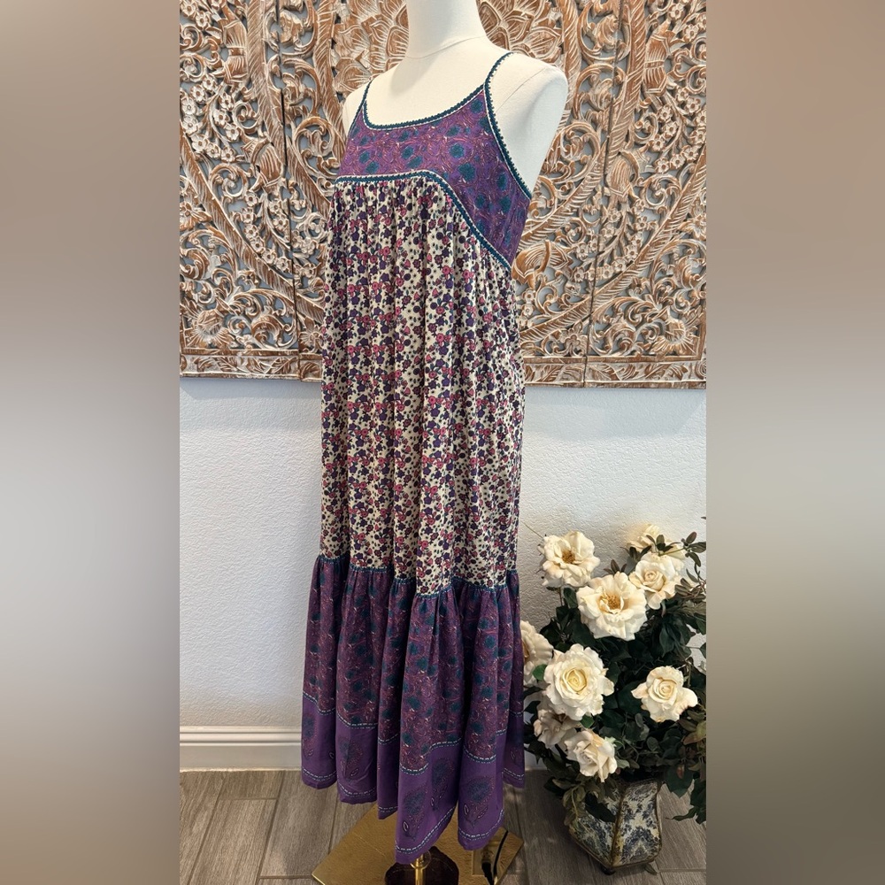 Natural Life Journey Boho Cotton Maxi Dress, Purple Floral Border - Picture 5 of 14